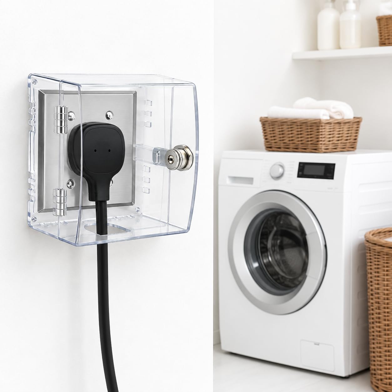 Dryer Outlet Safety Box with 2 Locks,for Baby Proofing,Suitable for NEMA 14-30R Straight Blade Heavy Duty Dryer Receptacle,5.9" L*5.9" W*2.95" H,1 Pack