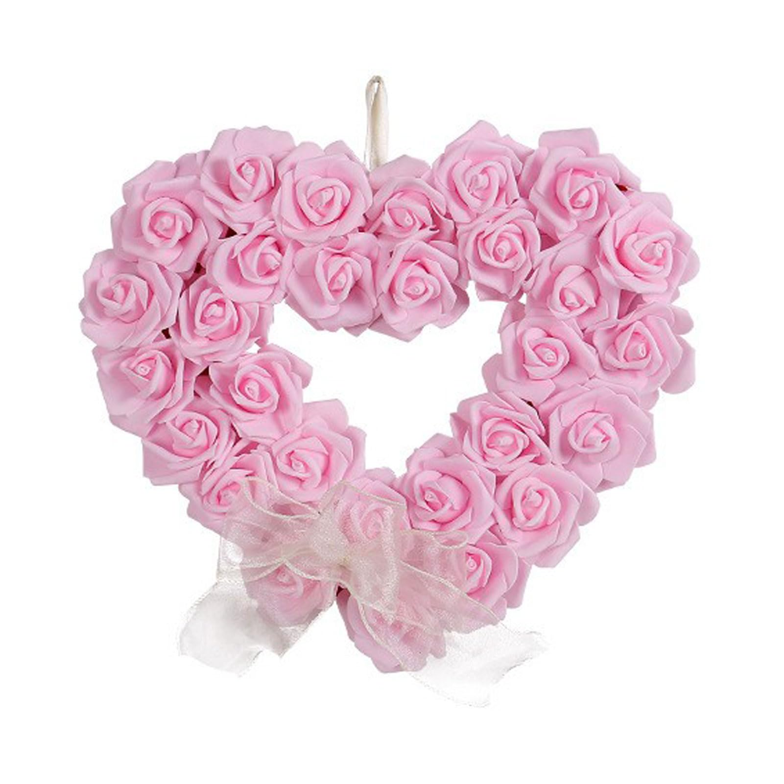 Couronnes murales de Porte Guirlandes de Vacances Fleurs artificielles décoratives 14 Pouces Rose Florale en Forme de cœur, décoration de Signe de Saint-Valentin pour la décoration