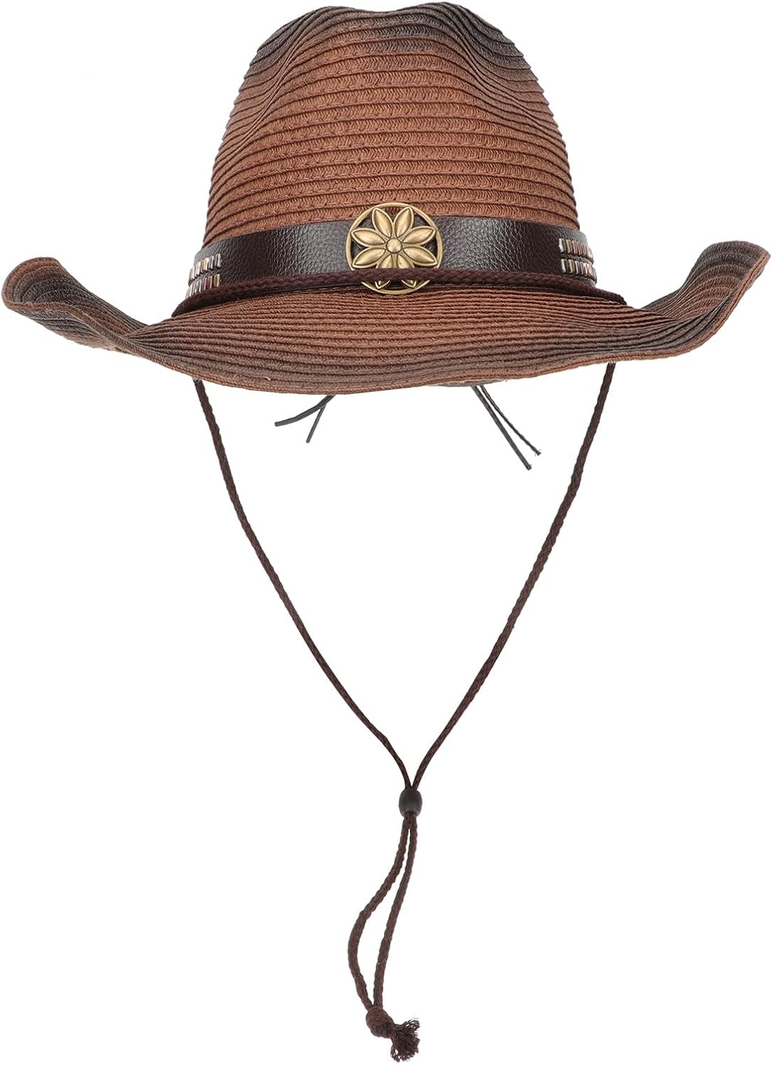Western Fedora Straw Hat for Women with Wide Brim UV Protection Breathable Seasonal Jazz-Inspired Cowboy Hat for Gardening Beach Outdoor Activities Stylish Rolled Edges Design Coffee