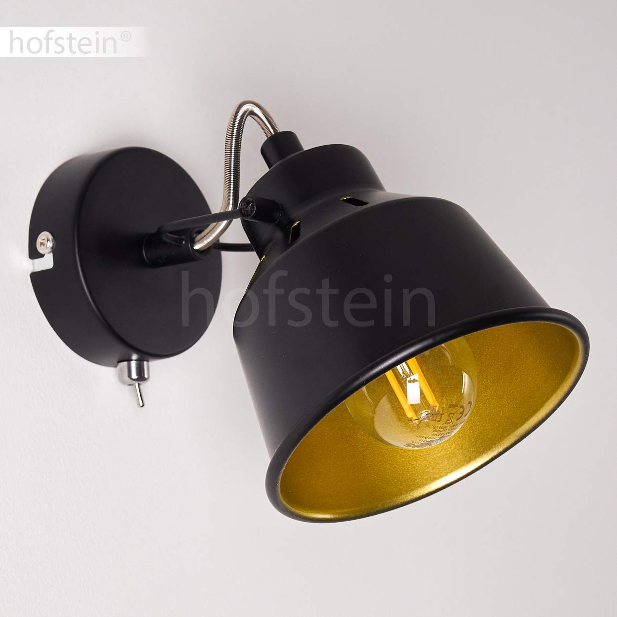 Wandleuchte Safari, verstellbare Wandlampe aus Metall in Schwarz/Gold, 1-flammig, 1 x E14-Fassung, Wandspot im Retro/Vintage Design, ohne Leuchtmittel