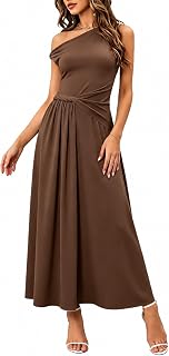 Womens Summer One Shoulder Maxi Dresses 2026 Casual Sleeveless Formal Wedding Guest Vacation Dress Long Flowy