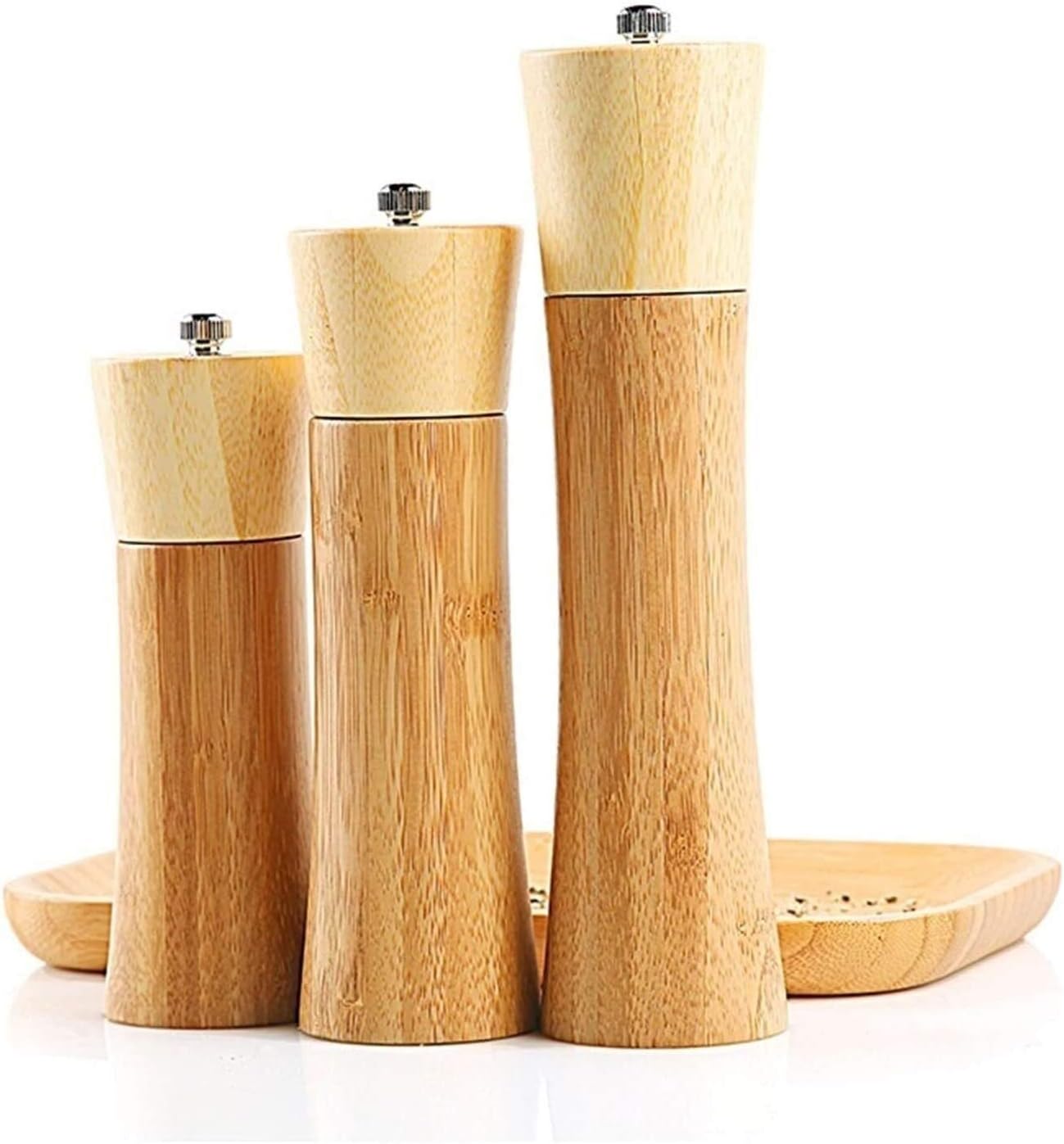 Salt and Pepper Grinder Set Pepper Grinder Refill Pepper Grinder Bamboo Salt and Pepper Mill Set, Pepper Grinders,Salt Shakers with Adjustable Rotor -Pack of 3