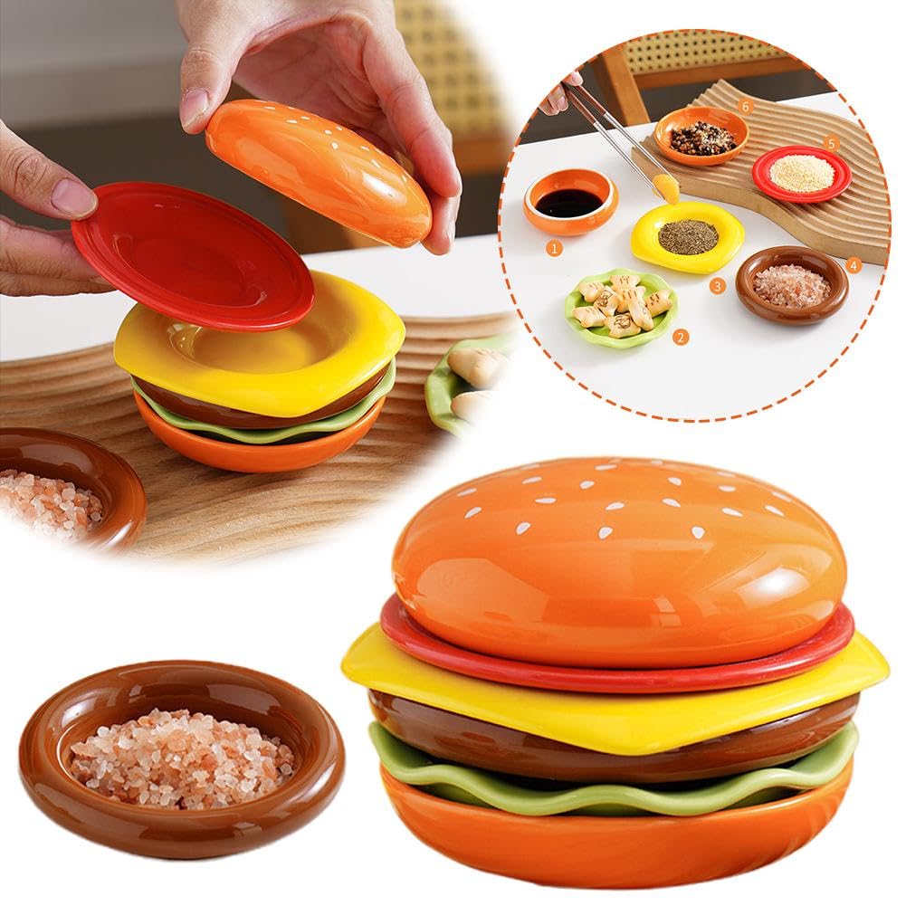 Set 5 Piatti In Ceramica A Forma Di Hamburger - Lavabile In Lavastoviglie, Microonde, Per Feste E Famiglia