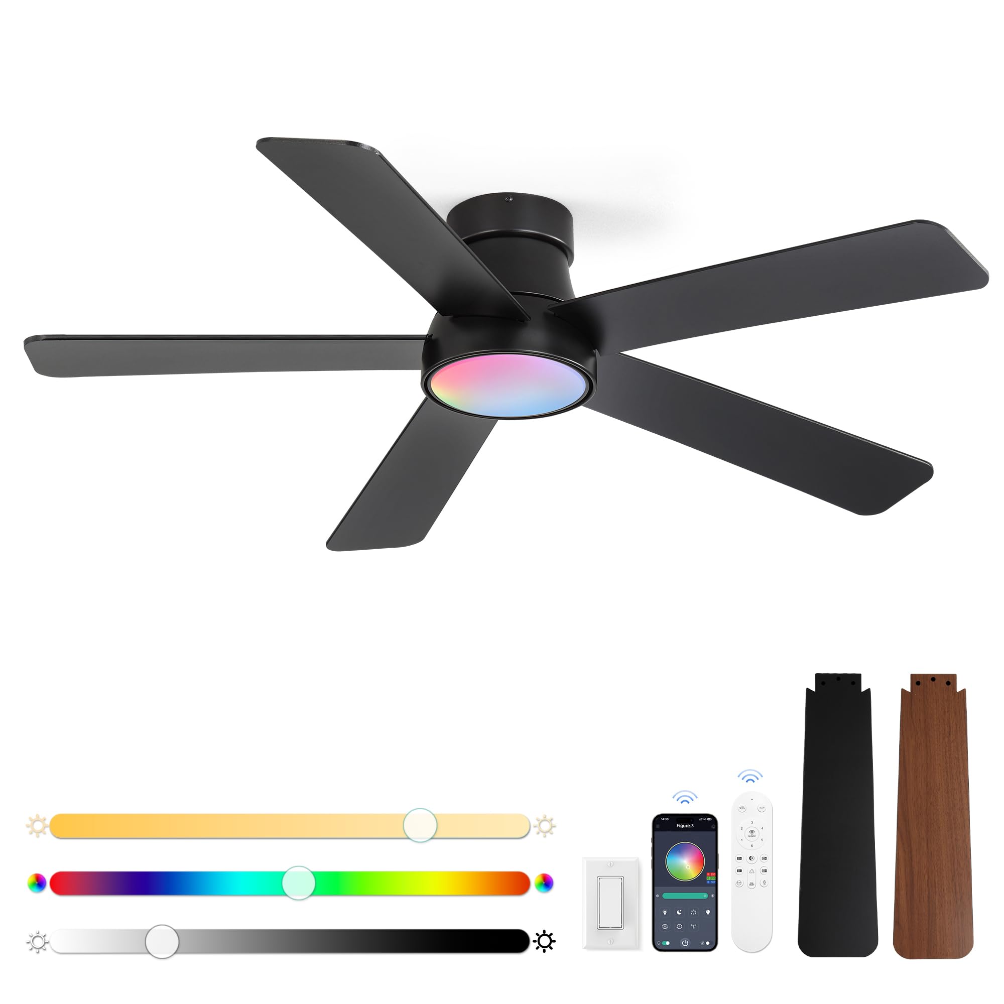 Photo 1 of ***PARTS ONLY***
Fanbulous 48 Inch Ceiling Fans with Lights and Remote,Indoor Modern Flush Mount Ceiling Fan with 3CCT 6-Speed Quiet DC Motor,Small Low Profile Ceiling Fan for Bedroom Living Room Office(Black RGB)