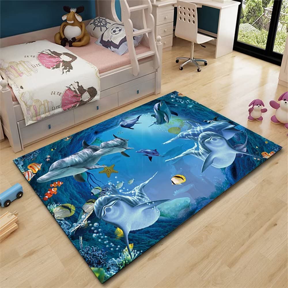 Tapis lavable bleu 60x90cm motif dessin animé pour lit enfant