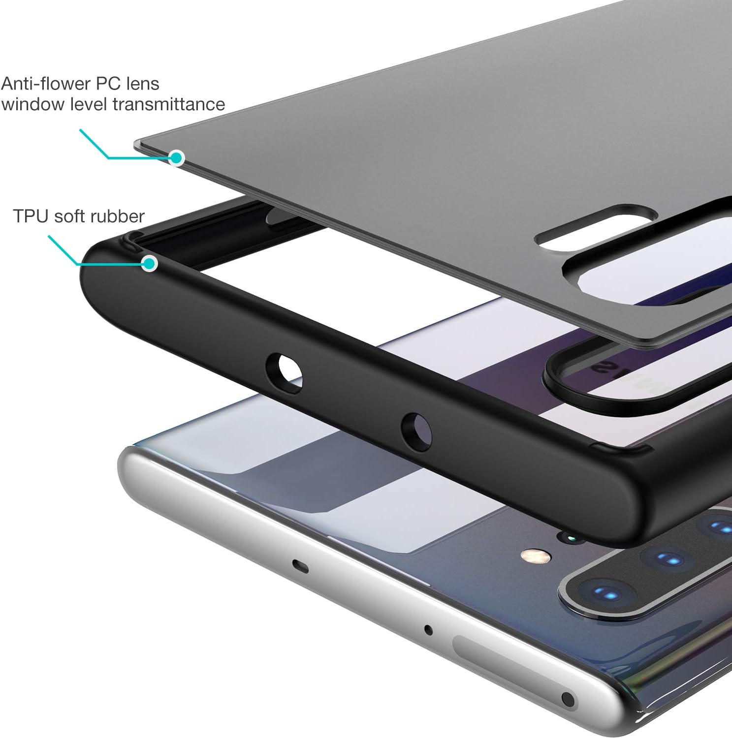 TOZO for Samsung Galaxy Note 10 Plus Case PC + TPU Clear Hard Back Panel Hybrid PC+TPU Protect Cover Shock Absorption Back Bumper for Samsung Galaxy Note 10+ 5G (Matte Black)