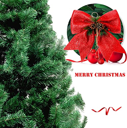1P Red Topper bow for Tree, 9.8x11.8in Glitter Wreaths Large Sequin Ties Xmas Ornaments, Foam Bows Garland Decor - Image 6