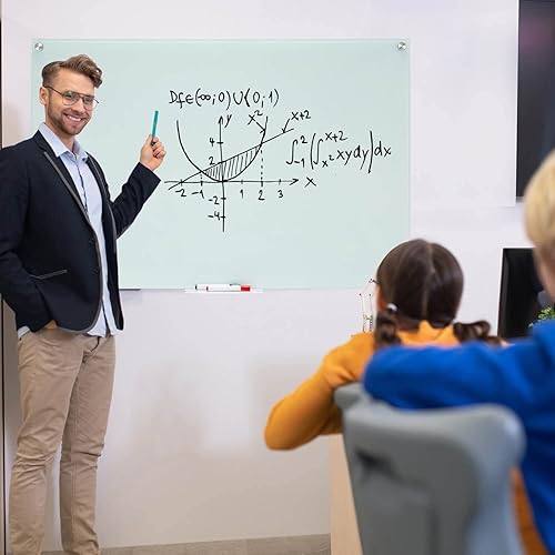 Miniatura 7 de Pizarra blanca de vidrio magnético de cristal blanco de 36 x 24 pulgadas, moderna pizarra grande de vidrio templado sin marco para pared, oficina,