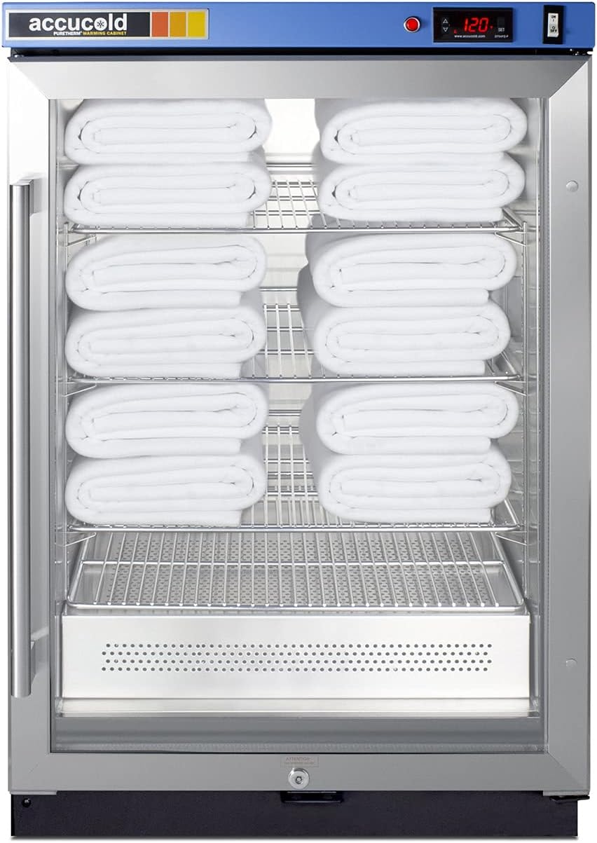 Summit Appliance PTHC65G Single Chamber Passive Heating Blanket Warmer with Glass Door, Stainless Steel Interior, Digital Thermostat, Silent Operation, Stainless Steel Cabinet and Lock