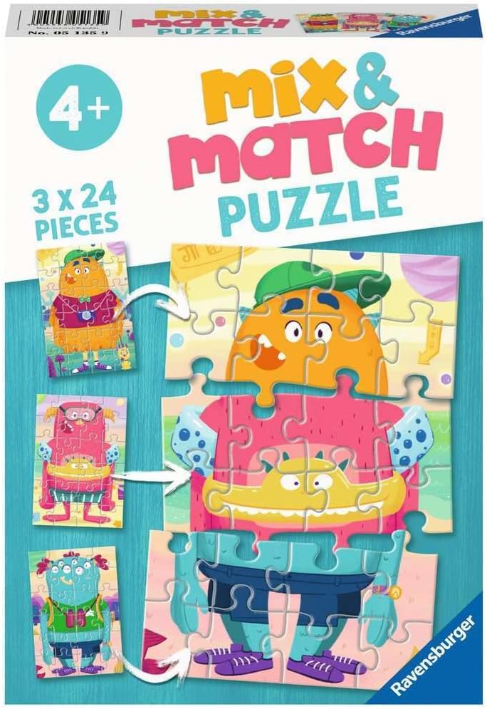 Ravensburger Monsters Mix & Match Jigsaw Puzzles for Kids Age 4 Years Up - 3 x 24 Pieces
