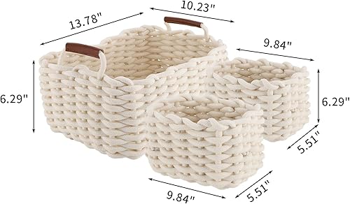 Miniatura 4 de JJSQYLAN Cesta de almacenamiento de manta de cuerda de algodón para estantería, pequeña canasta tejida decorativa para organización y almacenamiento
