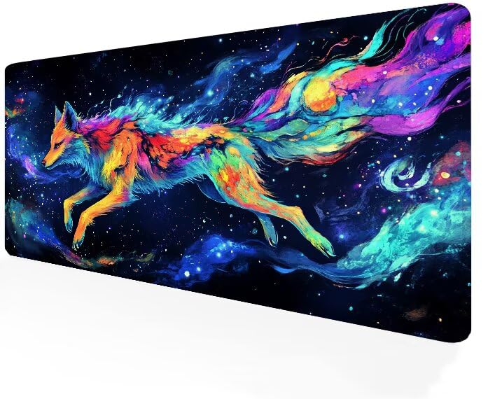 Tapis de souris loup XXL 900x400mm en caoutchouc bleu pour bureau gamer