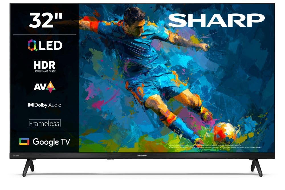 Sharp 32HF3365E - GOOGLE TV, 32" HD, FRAMELESS,60Hz, QLED, Google Assistant con microfono, Audio 2x8W, Chromecast, Bluetooth, HDMI x3, USB x2, Colore nero