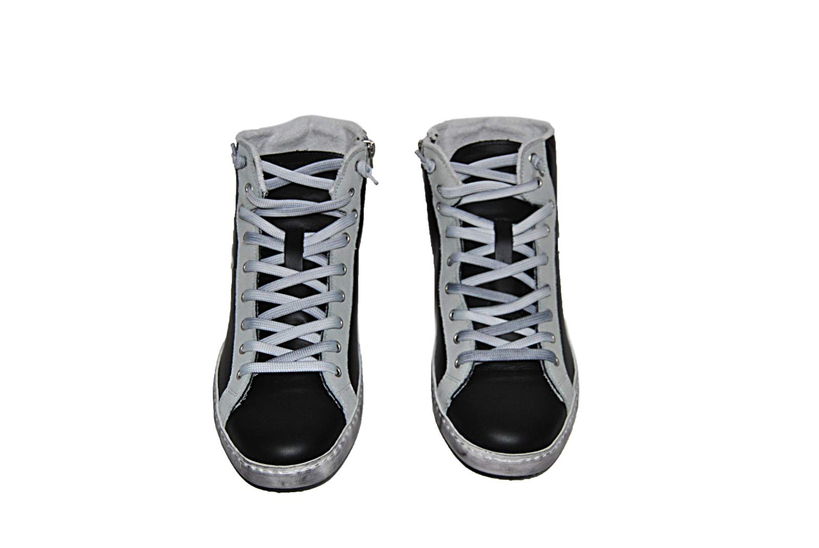 Scarpe Sneakers Alte Uomo Nero Pelle Ghiaccio Stella Cerniera Camoscio Via Condo