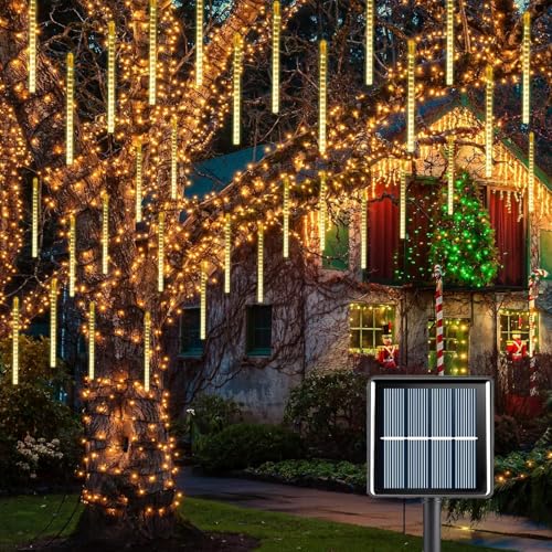 ATFKZADV Guirnalda Luces Solar Meteoros Lluvia Luces Exterior con 11.8 Pulgadas 8 Tubos 240 LED，Luces de Ducha de Meteoritos IP65 Impermeables para Árbol de Navidad Jardín Patio Bodas Fiesta