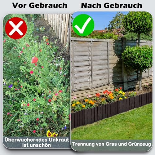 Aufun 2,3m Holzoptik Beeteinfassung zuschneidbar Beetumrandung Rasenkante Palisadenzaun Holzzaun klein Beetbegrenzung Palisaden Deko Gartenpalisade Beetzaun (Braun)