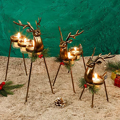 Lulu Home Set Of 3 Metal Reindeer Tea Light Candle Holders, Christmas Candle Holders With 3 Sizes - 11.8" H, 10" H, 8.5" H, Christmas Reindeer Table Decoration For Holiday, Wedding, Housewarming #TOP4