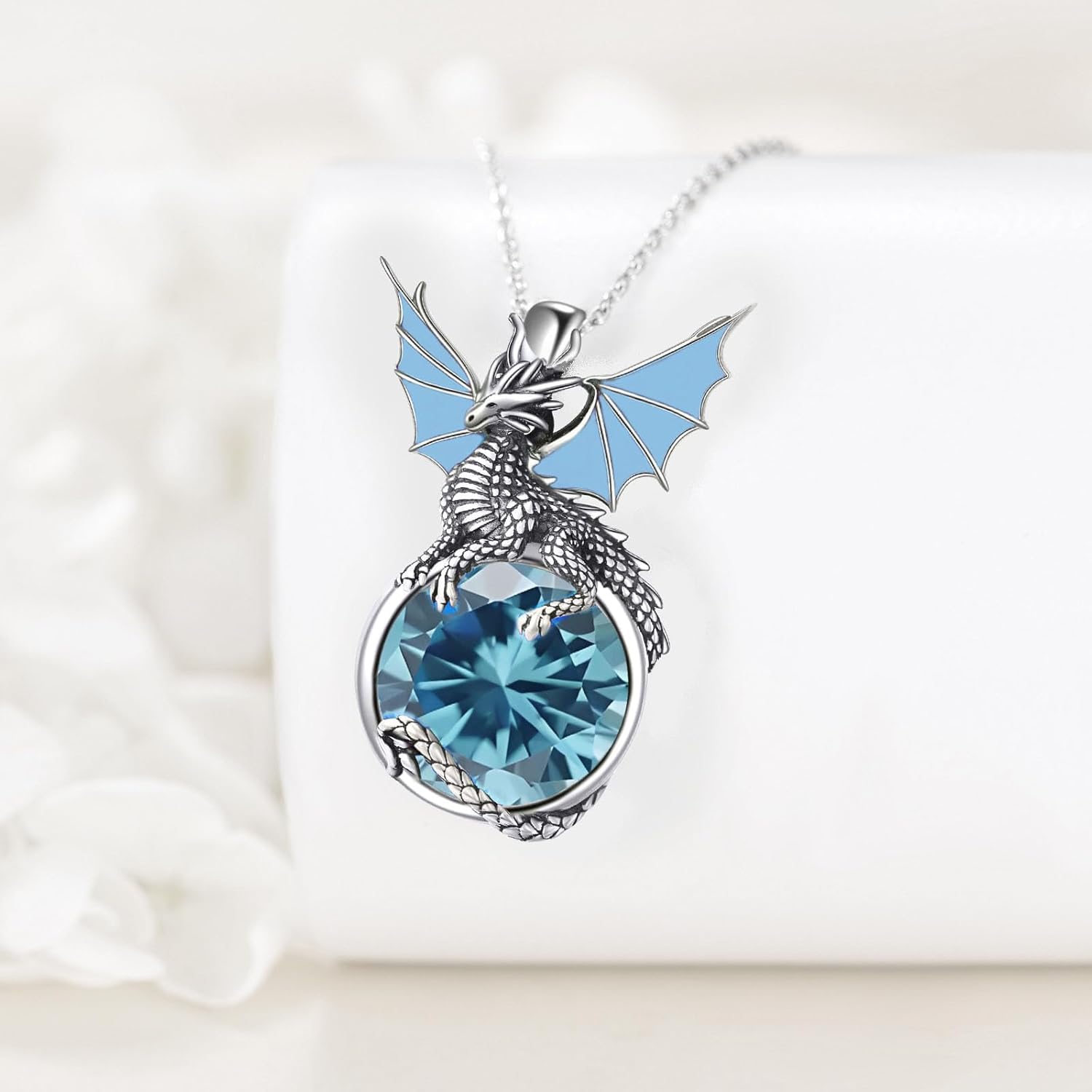 Birthstone Dragon Necklace Sterling Silver Dragons Pendant Animal Jewelry Birthday Gifts for Women Men