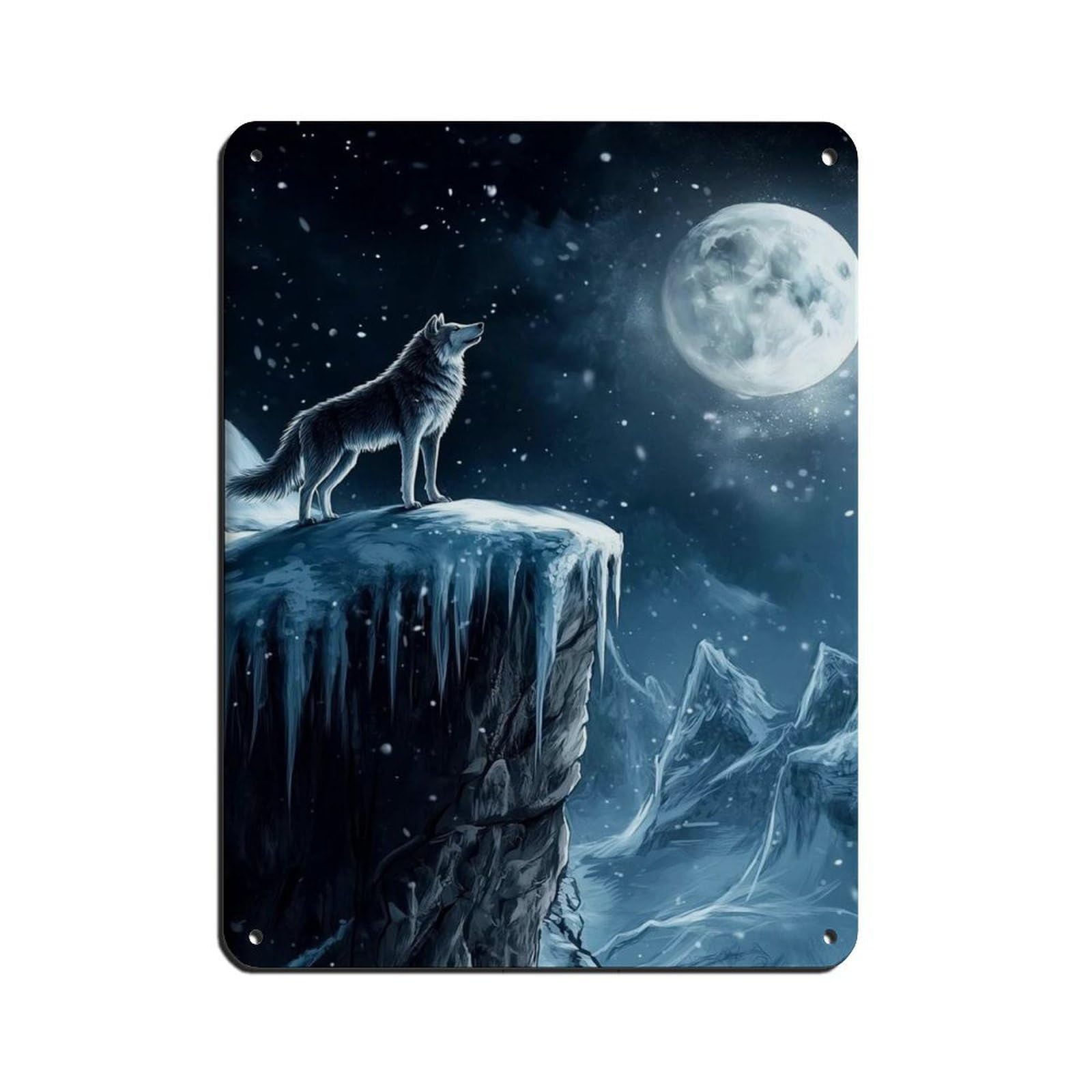 Wolf Art, Howl at The Moon, Dark Gothic Fantasy Tin Sign Vintage Metal Pub Club Cafe Bar Home Wall Art Decoration Poster Retro 12x16inch(30x40cm)