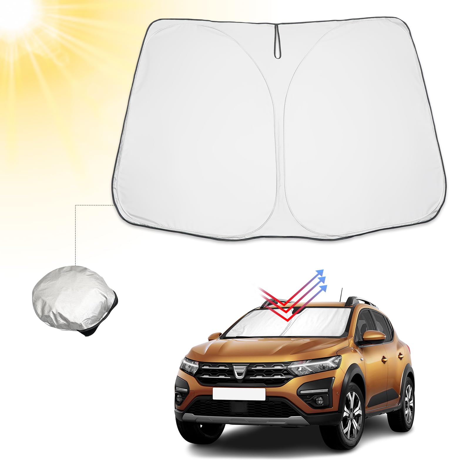 BIBIBO Copertura Parabrezza Auto Parasole Compatibile con Dacia Sandero 3 / Sandero Stepway III/Jogger 2021-2025, Copertura per Parabrezza Auto Pieghevole con Protezione UV Parasole