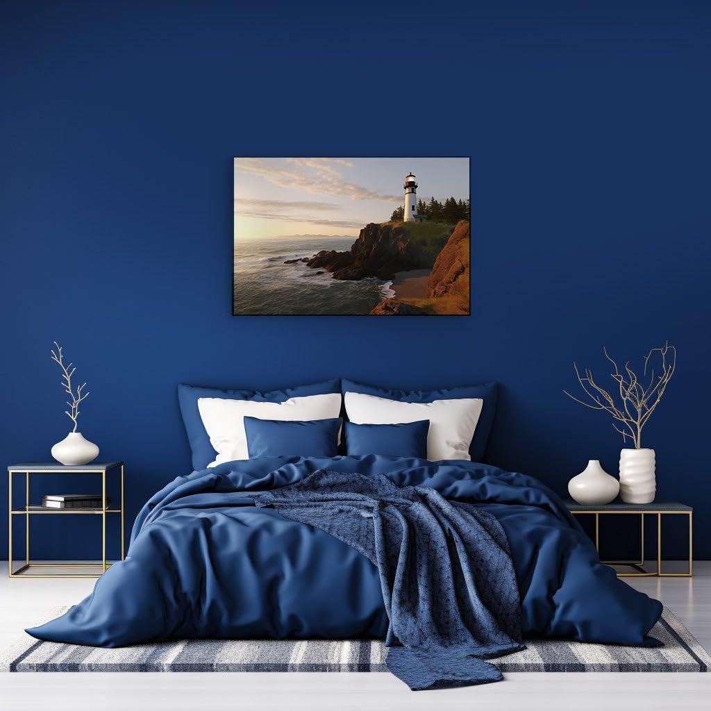 Canvas for Living room. Illuminating Serenity: A Coastal Haven of Lighthouse Charm, 27 x 18 inch Canvas Wall Art - Contemporary Masterpieces - Modern Home Decor - 69x46 cm (27x18 inch)