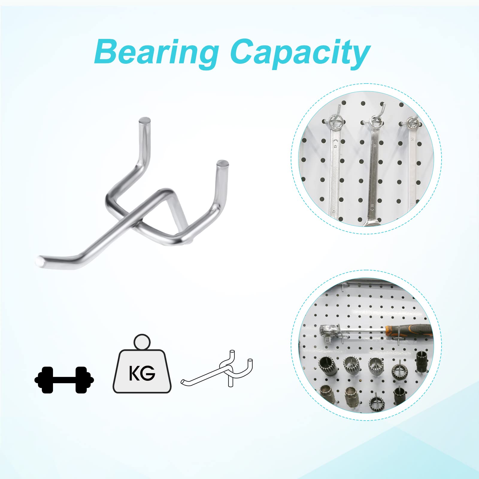 SAVITA 50 pezzi Ganci per Pannelli Forati, Spaziatura Tra i Fori 25 mm 32 mm di Spessore 50 mm di Lunghezza Pegboard Hooks per Espositori da Parete con Pioli Attrezzi Ripostiglio Per Garage (Argento)