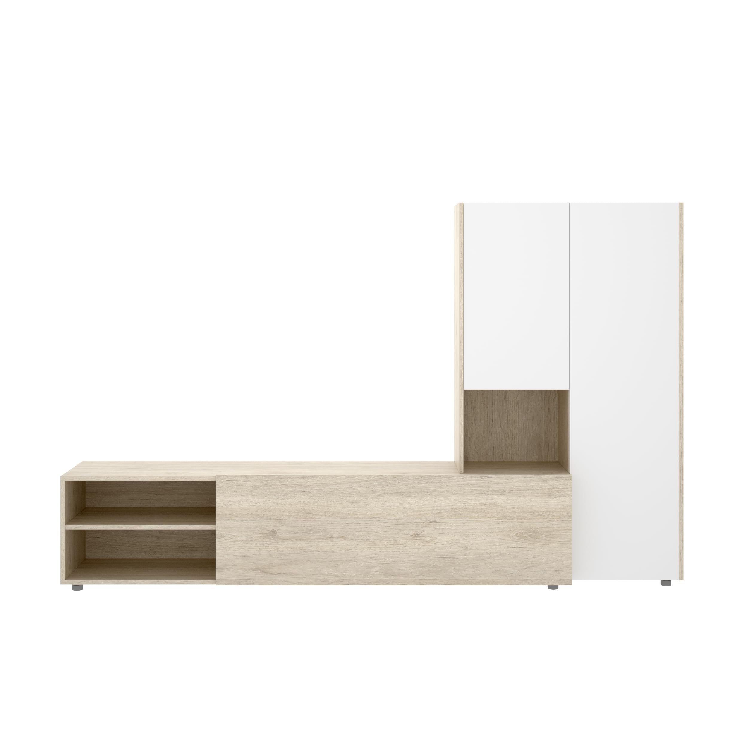 DEKIT GRUPO RIMOBEL KEI - SALON TV COMPACTO CON 3 PUERTAS - BLANCO / NATURAL - 140,6 x 227 x 40