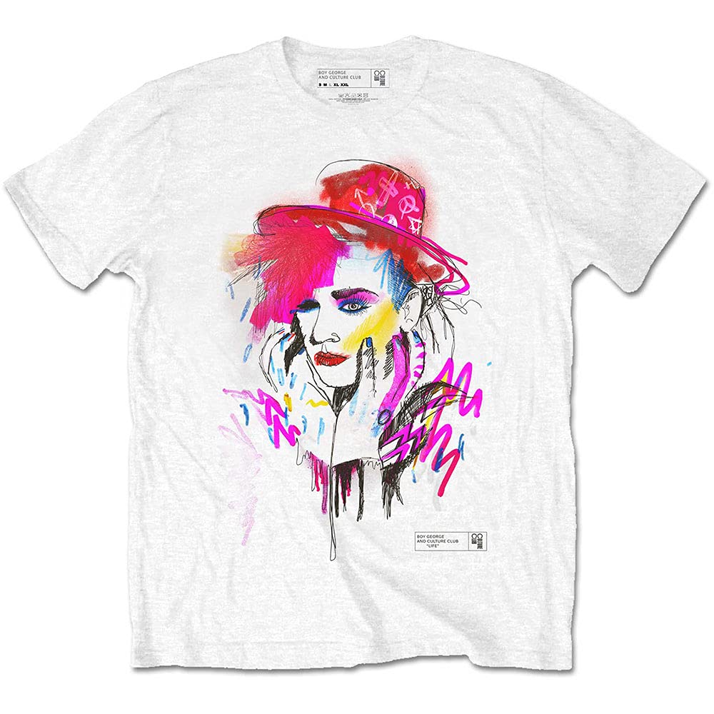 Rock Off Officially Licensed Products Boys White George & Culture Club Drawn Portrait Official Tee T-Shirt Mens Unisex (Medium)