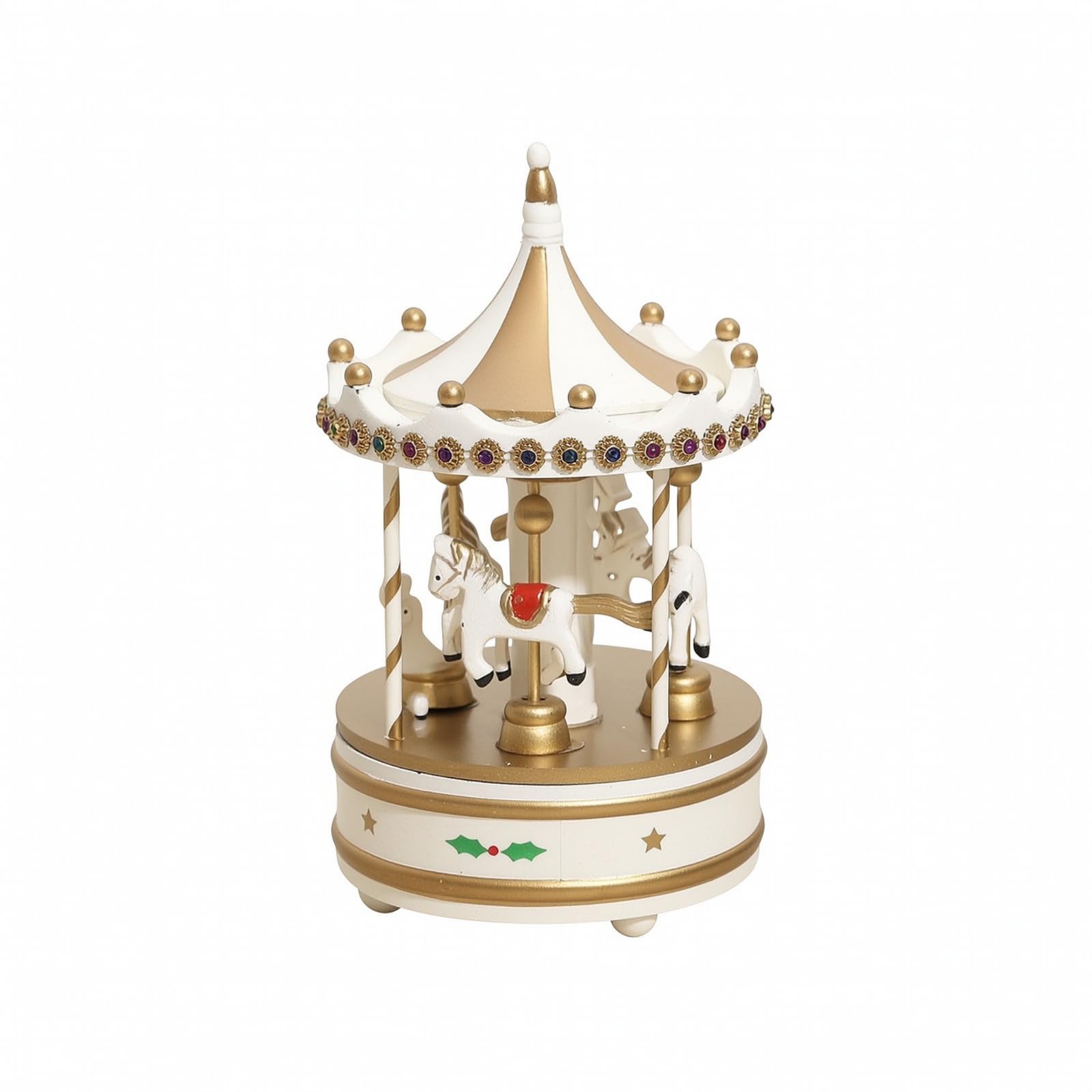 Milageto Caja Música Carrusel Navideño Decorativo Carrusel Musical Madera Tradicional Caja Música con para Exposición Navideña, Escritorio, Oro