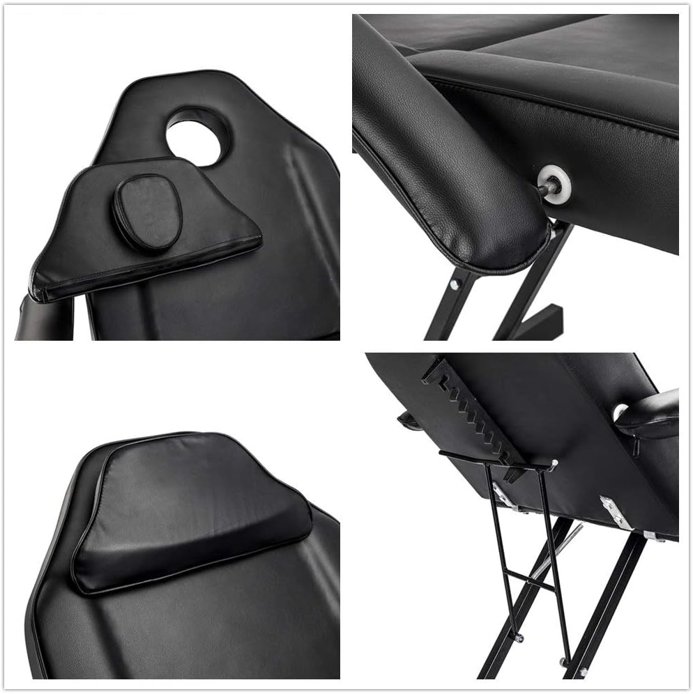 72 inches Portable Massage Bed 3 Section Professional Massage Table Height Adjustable Salon Chair Beauty Spa Bed with Adjustable Armrest,Hydraulic Stool