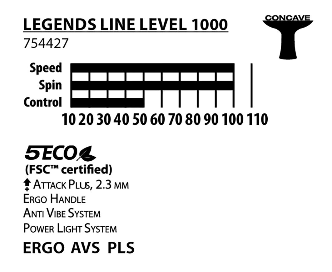 Schildkröt Racchetta da Ping Pong Legends 1000, Impugnatura AVS, Pls & Ergo, Spugna 2,3 mm, Legno FSC, Gomma Energy-ITTF, 754427, Nero/Marrone Chiaro