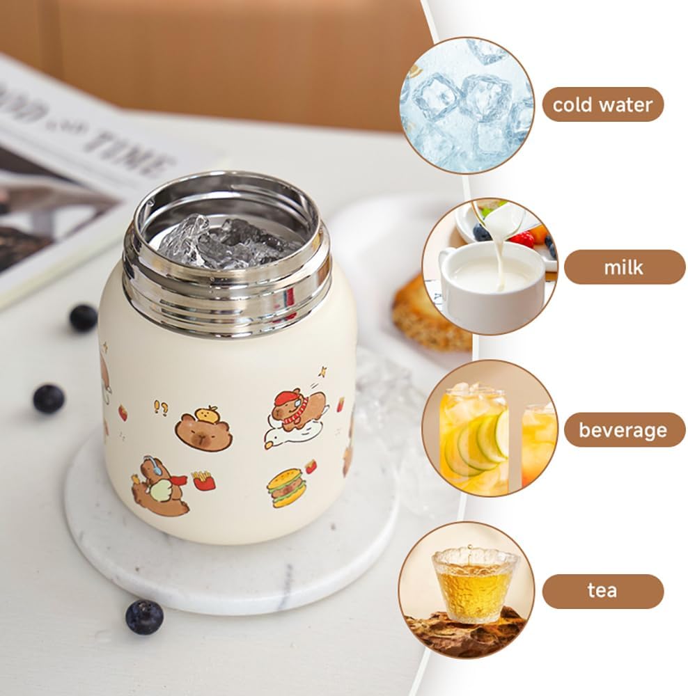 17 oz Capybara 500ml stainless steel double wall vacuum insulated water bottle for home, office or car, reusable, with spoon, leakproof, portable, keeps drinks hot or cold, 17 oz - Image 5