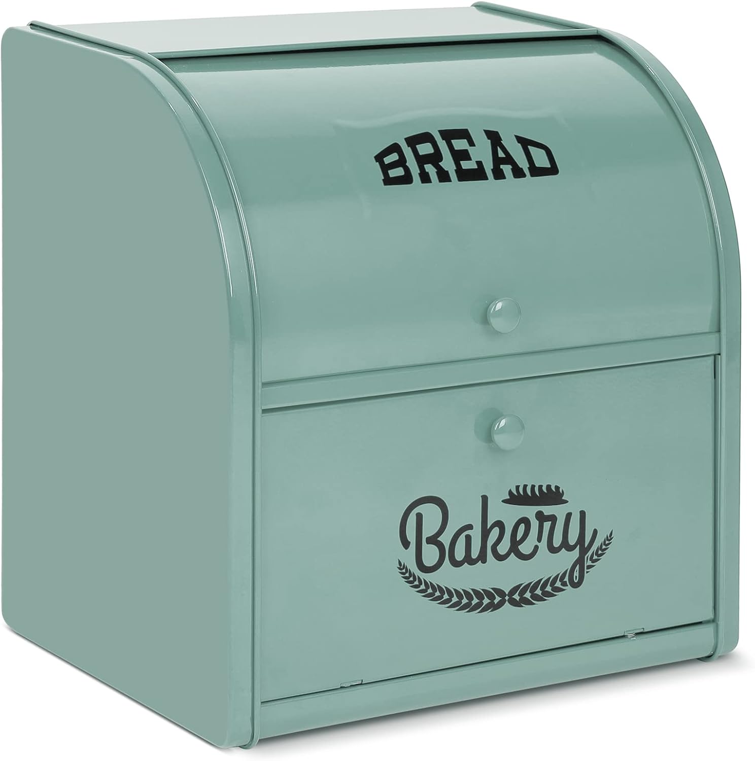 Pitmoly Stainless Steel Bread Box, 2 Layer Roll Top Bread Boxes, Large Capacity Food Storage Container for Kitchen Counter, Metal Bread Bin, Bread Holder for Countertop 11.8" x 9.6" x 12.8" (Green)