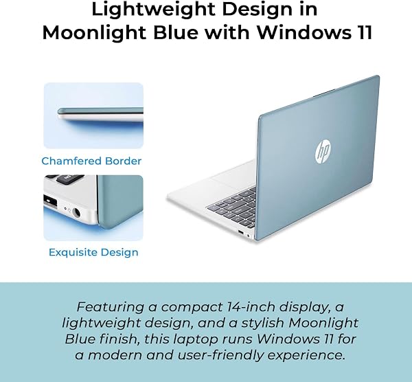 HP 14" Moonlight Blue Laptop with Office 365, AMD CPU, 4GB DDR5 RAM, 1.1TB Storage (128GB SSD and 1TB OneDrive), HD Display, Windows 11, Energy-Efficient & Quiet Performance - 3