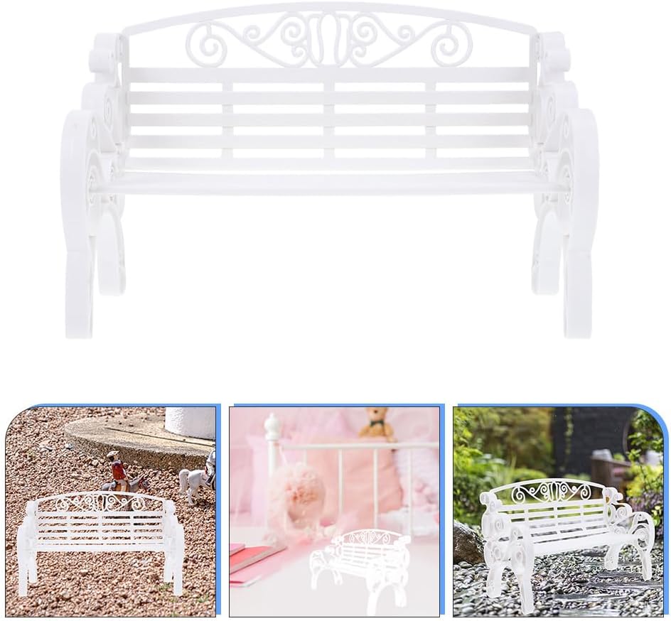 jojofuny 2Pcs Miniature Park Bench Models for Dollhouse 8.66 Inch White Decorative Mini Benches with Arms Realistic Small Bench Ornaments for Doll Home Decor Accessories image 4