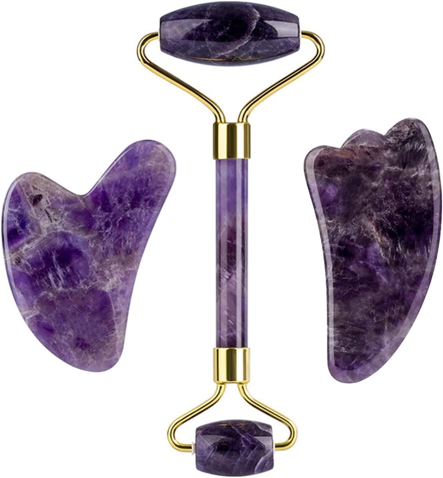 Amatista Piedra en bruto Amatista Masajeador Piedra natural Rodillo facial Conjunto de herramientas Gua Sha SPA Acupuntura Raspado Cristal Cuerpo Cara Cuidado de la salud Masaje Inicio Colecciones ( C