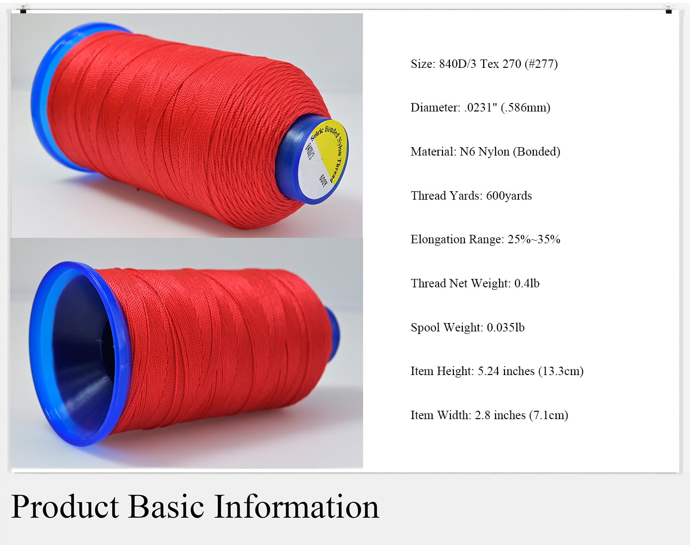 Selric [1200 yardas/rojo + plateado] Paquete de 2 hilos de nailon Tex 270 para coser cuero 840D/3 T270#277 hilo de tapicería resistente para cuero y otros tejidos pesados