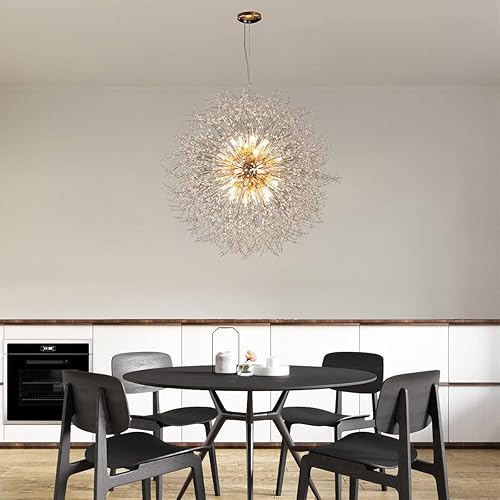 Miniatura 10 de Isamacc Candelabros de cristal de fuegos artificiales, 8 luces doradas de diente de león, 15.7 pulgadas de acero inoxidable, pequeñas luces Sputnik