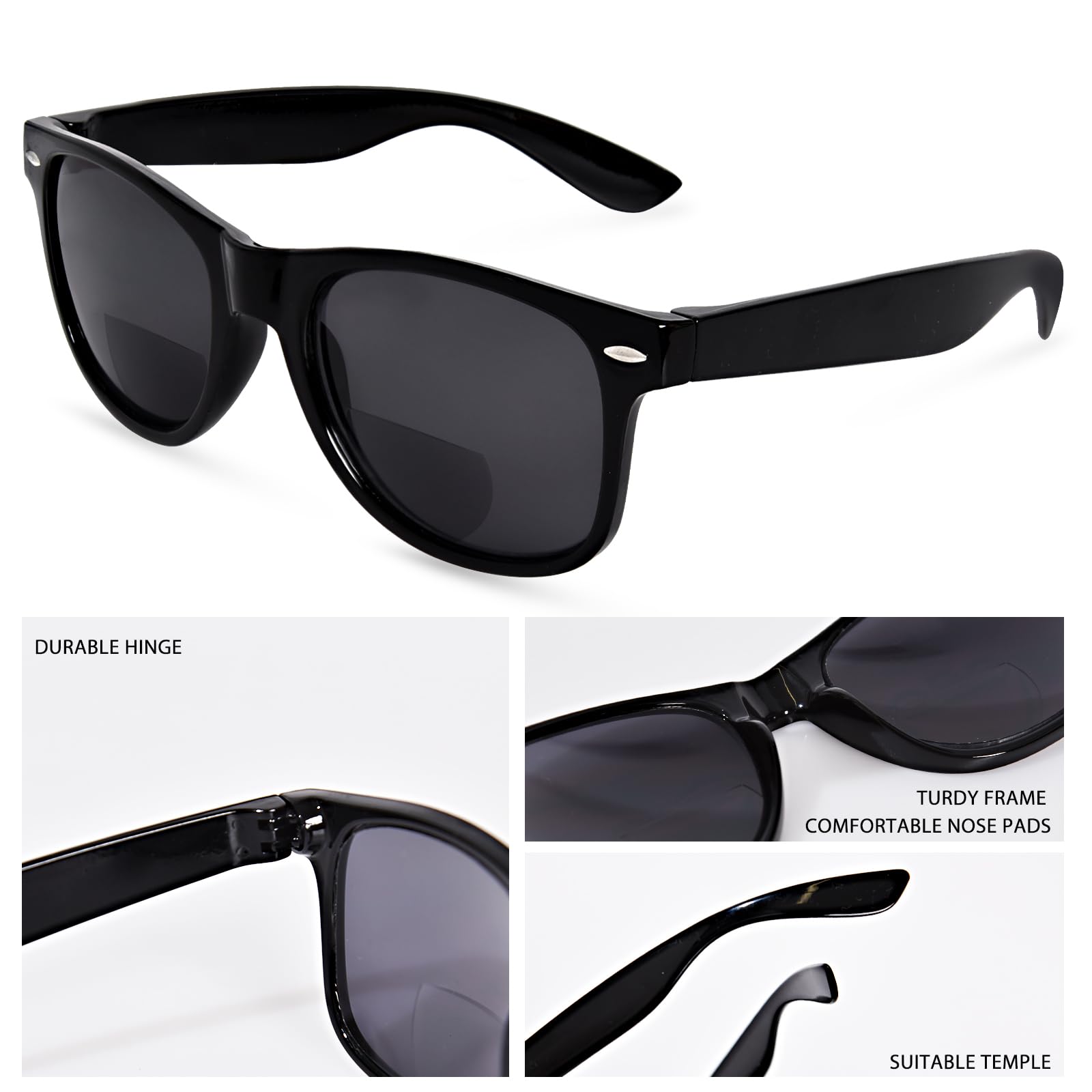 FONHCOO Bifocal Sunglasses for Women Men Classic Sunglasses Readers, Outdoor Reading Sun Glasses with UV400 Protection?Black 2.5? Bifocal Sun Glasses