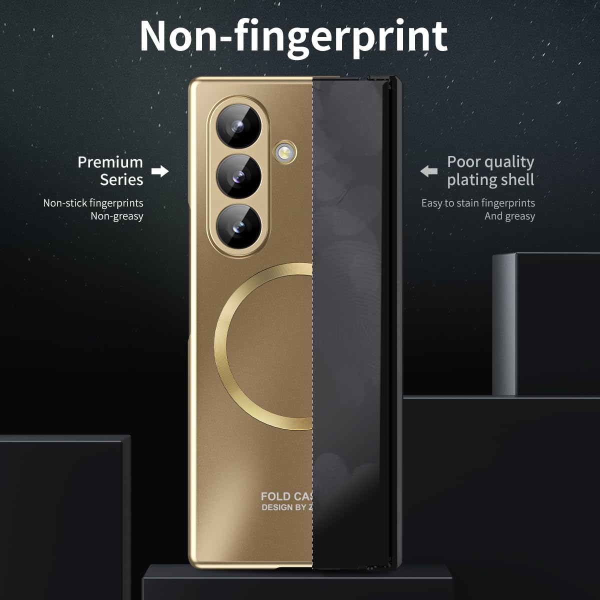 Etui do Samsung Galaxy Z Fold 8 Ultra z matową powłoką, nieprzywierające odciski palców, zawiasy i ochraniacz ekranu przedniego - elegancki luksus, składane całkowicie 360 pełna ochrona (złote)