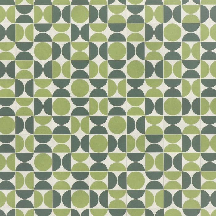 Retro Patterned Vinyl Flooring Roll Vintage Stone Mosaic Tile Effect Felt Backed Lino Flooring Colourful Hallway Kitchen Bathroom Vinyl Sheet 2m 3m Width 2m To 8m Length (Avocado Green, 3m x 2m)