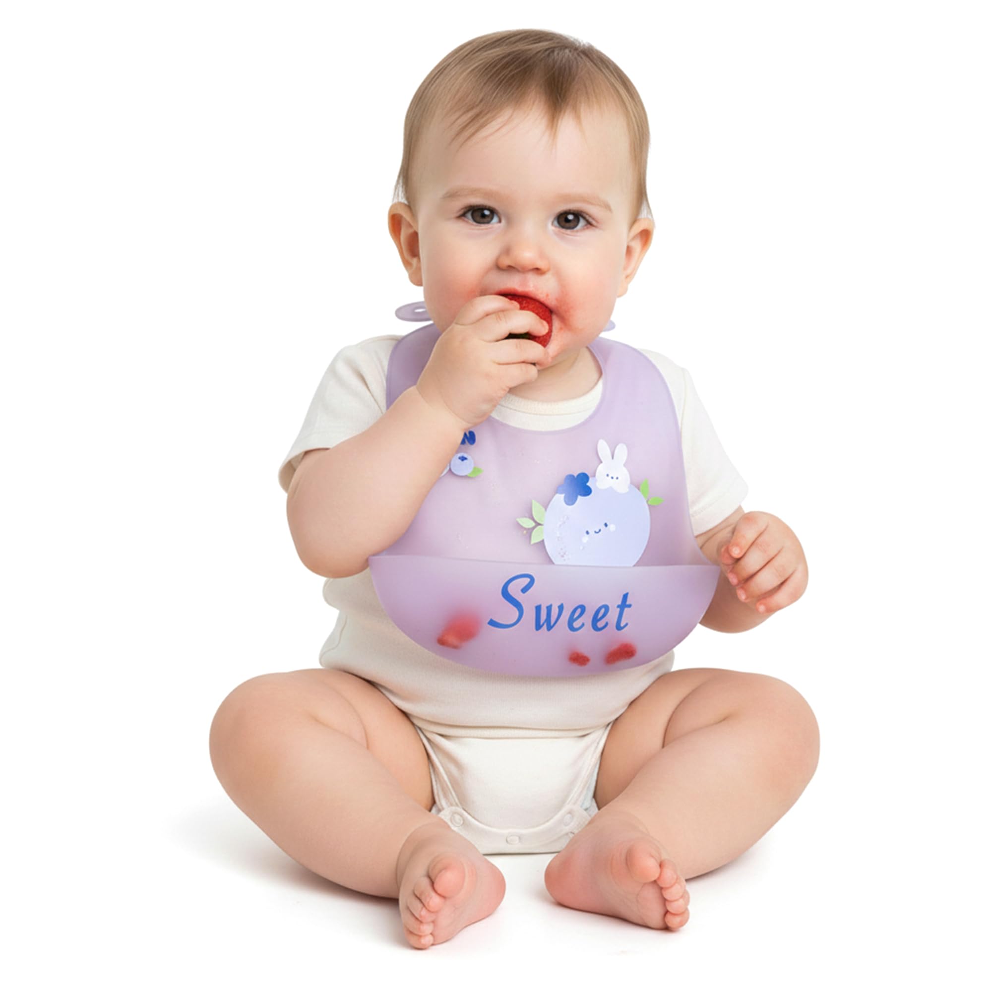 GLUN® Silicone Clear Bib with Front Bowl, Pack of 1, Printed Easily Wipes Clean, Comfortable Soft Baby Bibs, Less Time Cleaning after Meals for Babies