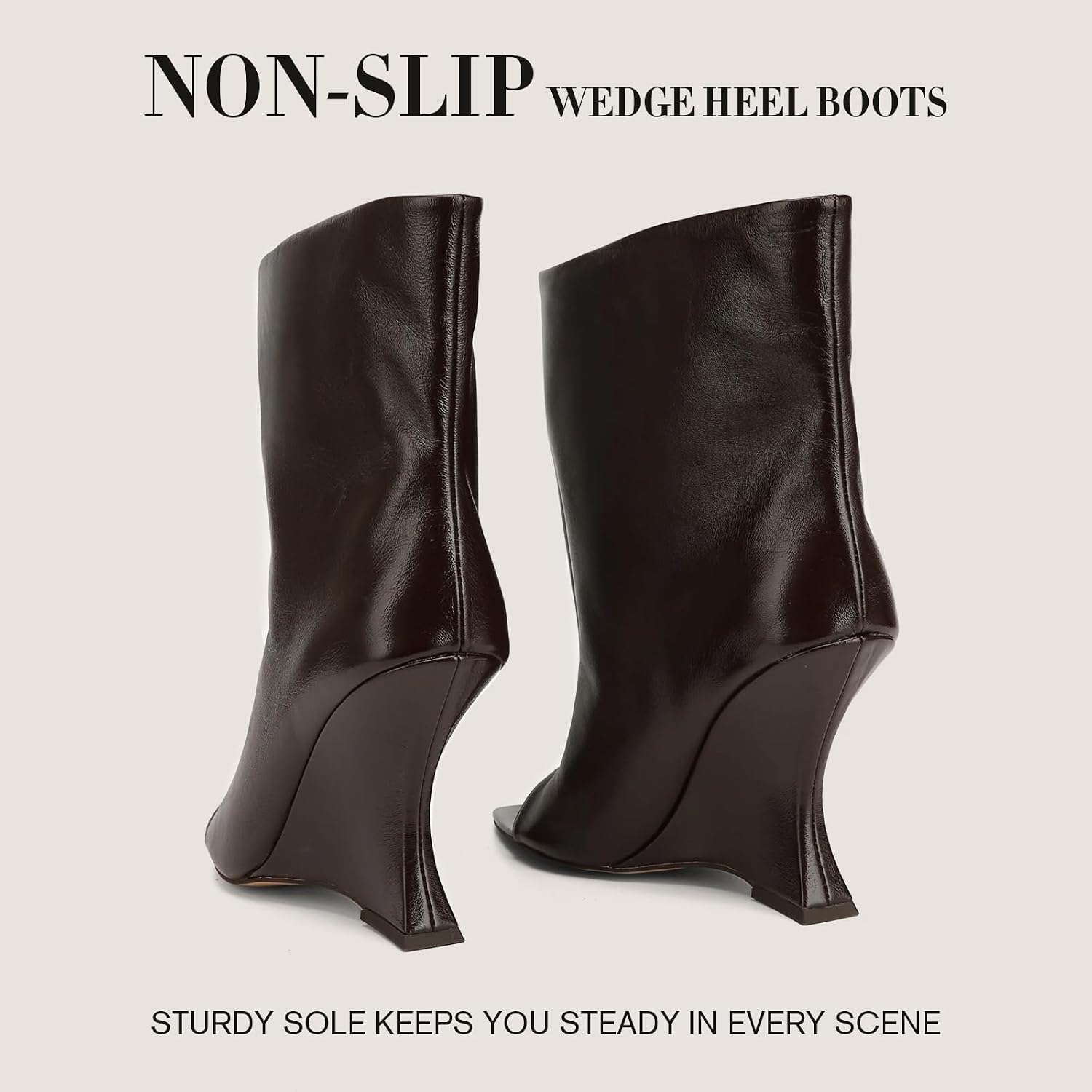 Women’s Open Toe Slouchy Wedge Booties, Peep Toe Mid Calf Fashion Boots with 4.1 Inch Heel