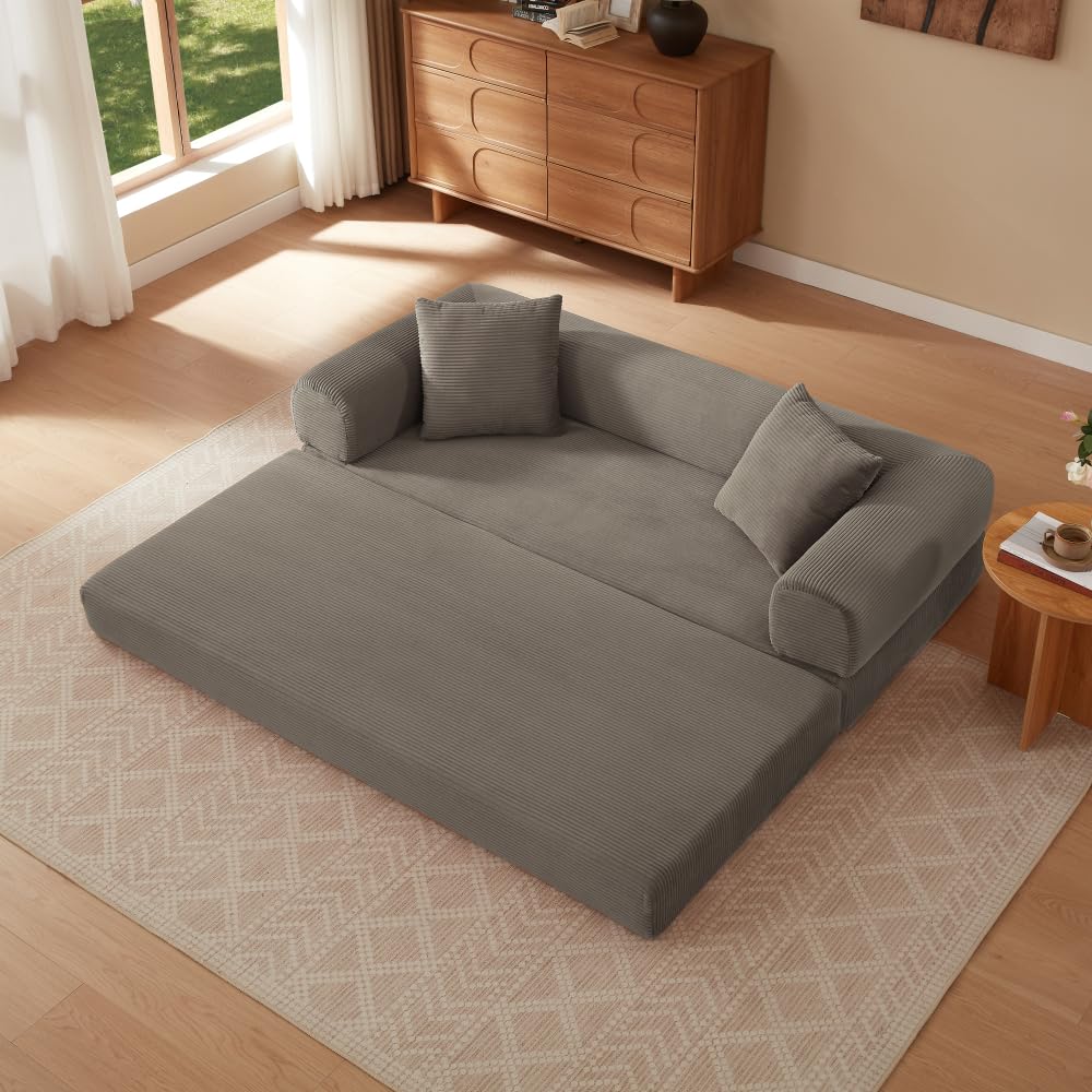 Sofá plegable, sofá convertible, sofá seccional sin marco y conjunto de silla, sofá cama que se puede convertir en cama, sofá con piso de tatami, adecuado para sala de estar, dormitorio (Taupe)