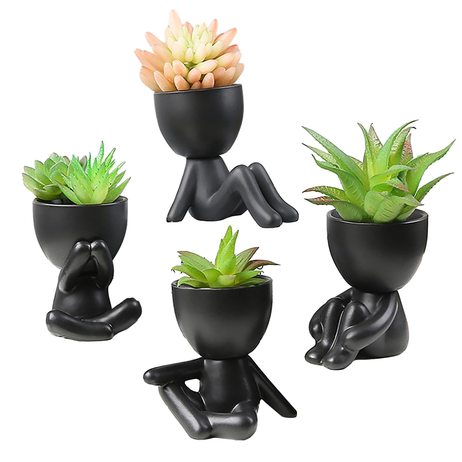 MISNODE Fake Succulents Plants with Human Shaped Ceramic Pots, Cute Small Fake Plant, Artificial Fake Plant, Artificial Succulents Plants for Office Home Table Shelves Decor(Combo 7)