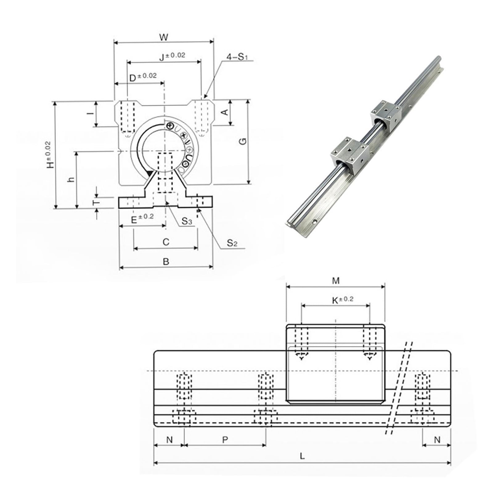 Juego De 2 Rieles Lineales SBR16 300 400 500 600 700 800 900 1000mm 1200mm Uds Guía Lineal + 4 SBR16UU Bloques For Pieza CNC, Movimiento suave(500mm)
