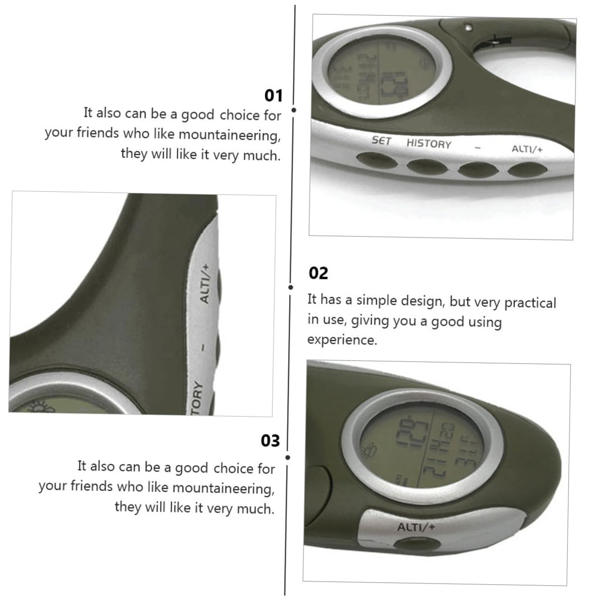 Carabiner Altimeter Portatile con Barometro e Termometro per Escursionismo Montagna e Previsioni Meteo Fino Leggero e Resistente per Outdoor