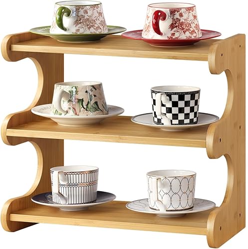 Organizador de escritorio de bambú multifuncional de 3 niveles para mesa de oficina, estante de almacenamiento para cocina, sala de estar