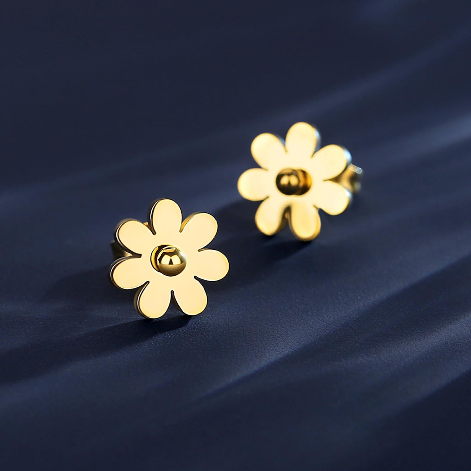 14K Gold Plated Post Stud Earrings Tiny Flower Daisy Earrings for Women Hypoallergenic Gold Studs for Sensitive Ears - Image 4