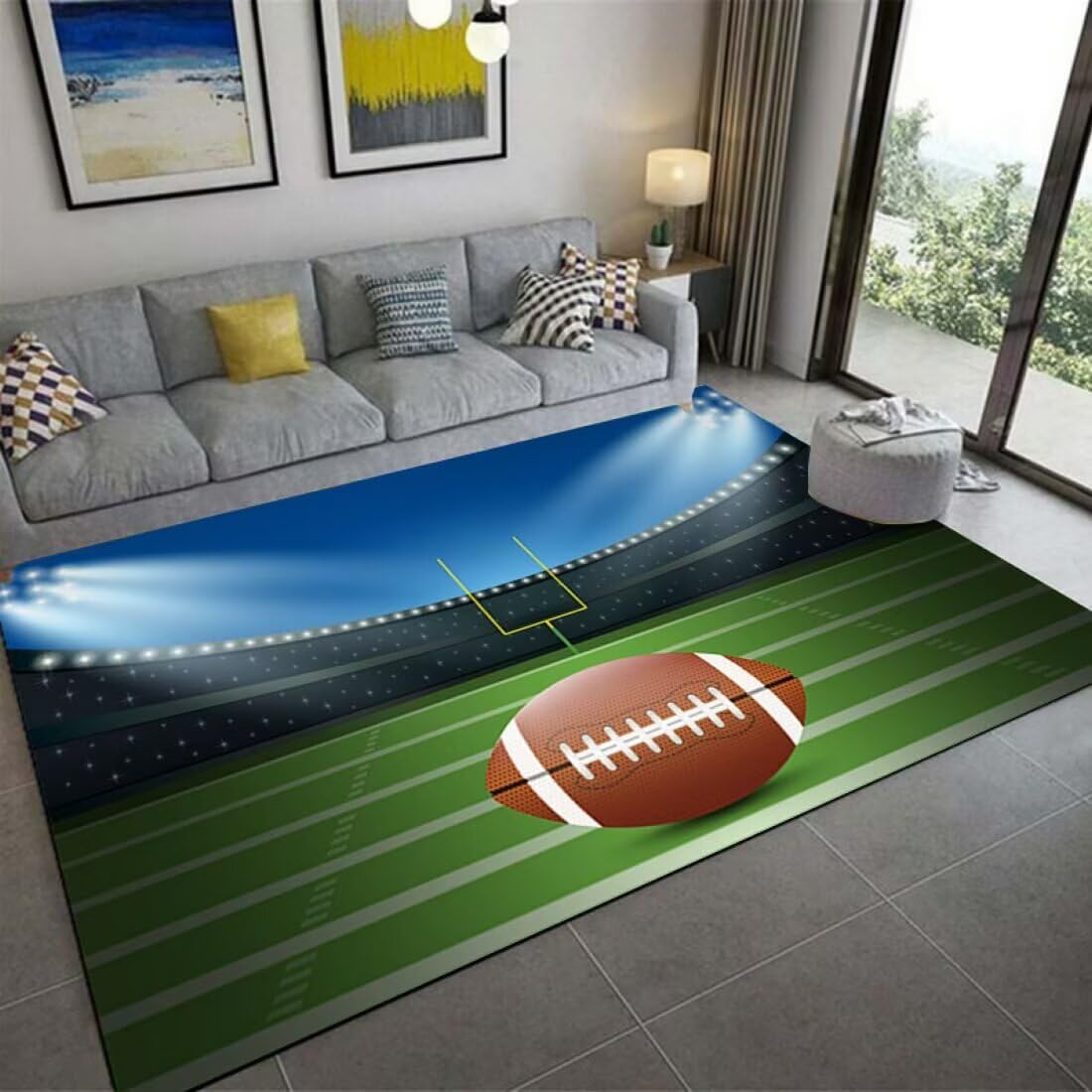Deco chambre fille inspirante avec ce grand tapis vert style sportif et confortable